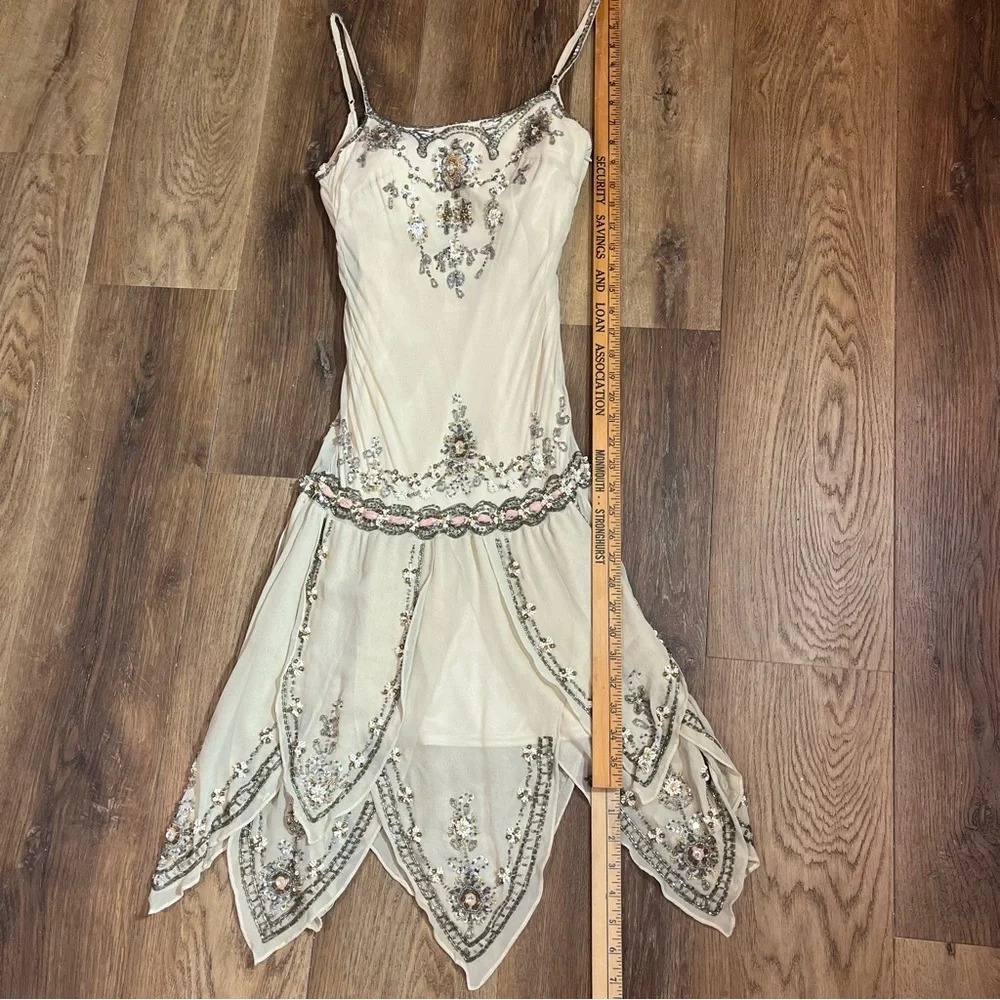 Vintage Y2K 100% Silk Beaded Dress Flapper Dress Vintage Silk Dress Fairy - Picture 7 of 9